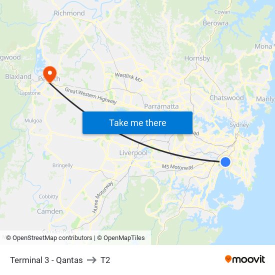 Terminal 3 - Qantas to T2 map