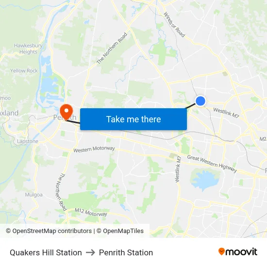 Quakers Hill Station to Penrith Station map
