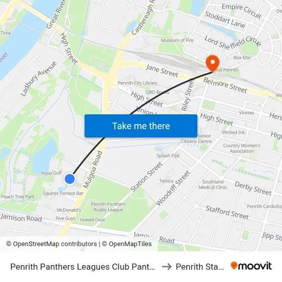 Penrith Panthers Leagues Club Panthers Pl to Penrith Station map