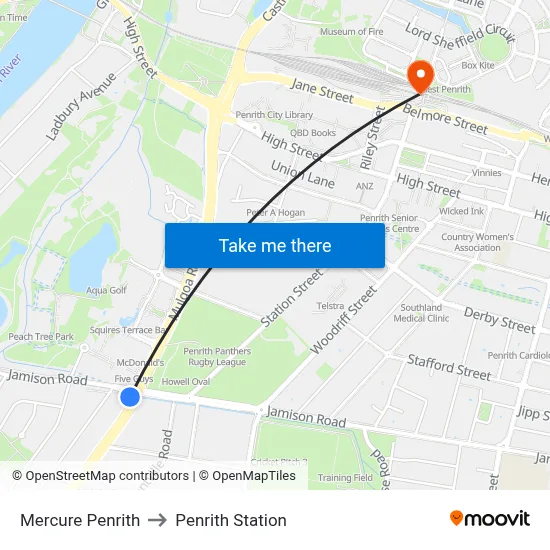 Mercure Penrith to Penrith Station map