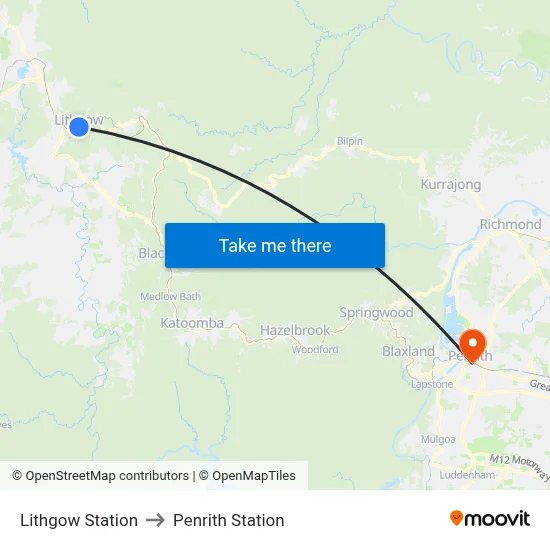 Lithgow Station to Penrith Station map