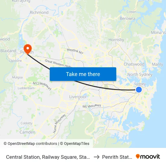 Central Station, Railway Square, Stand M to Penrith Station map