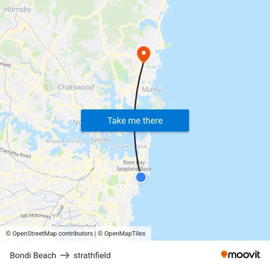 Bondi Beach to strathfield map