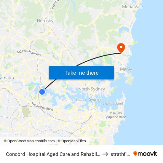 Concord Hospital Aged Care and Rehabilitation to strathfield map