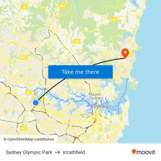 Sydney Olympic Park to strathfield map