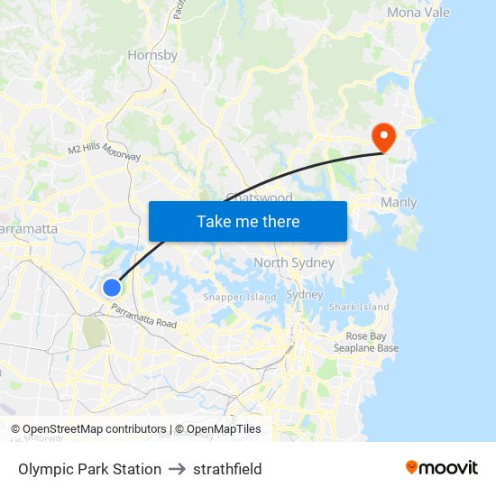 Olympic Park Station to strathfield map