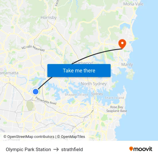 Olympic Park Station to strathfield map