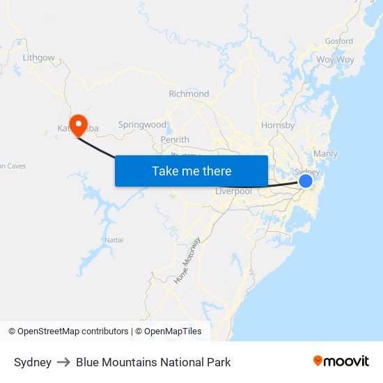 Sydney to Blue Mountains National Park map