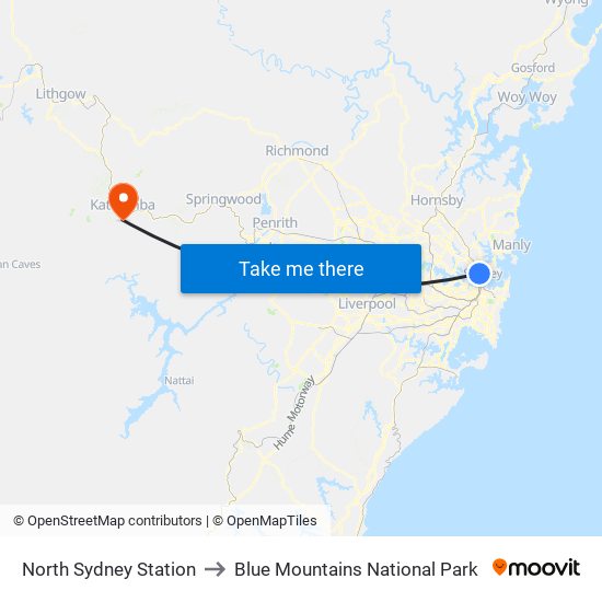 North Sydney Station to Blue Mountains National Park map