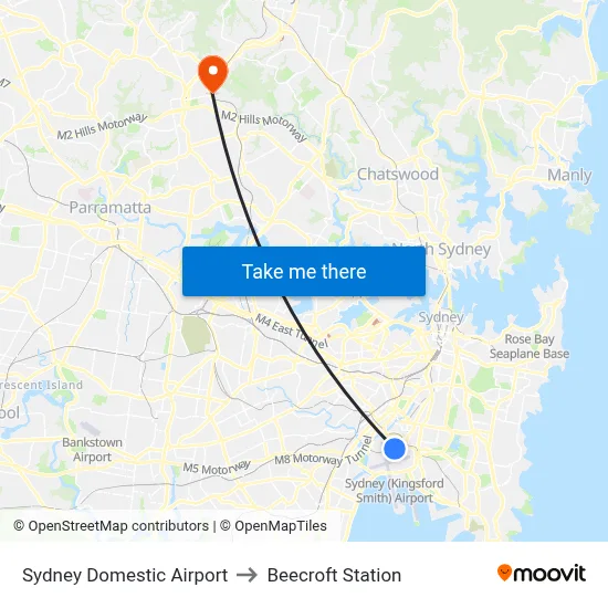 Sydney Domestic Airport to Beecroft Station map