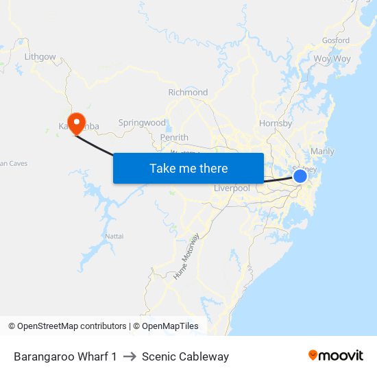 Barangaroo Wharf 1 to Scenic Cableway map