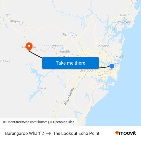 Barangaroo Wharf 2 to The Lookout Echo Point map