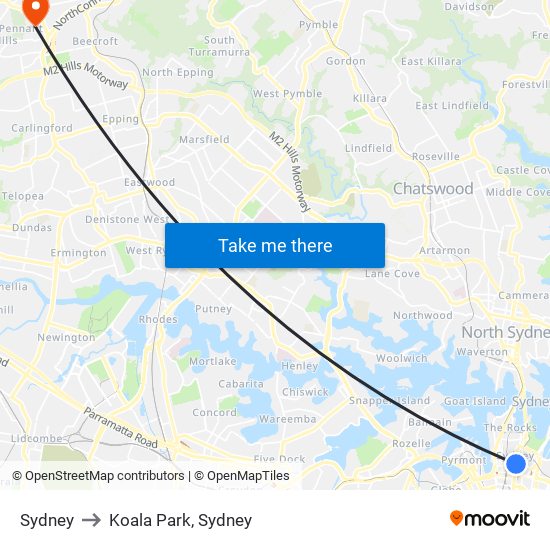 Sydney to Koala Park, Sydney map