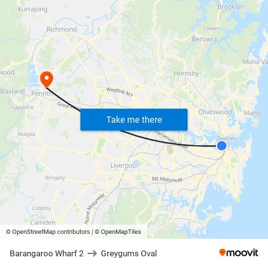Barangaroo Wharf 2 to Greygums Oval map