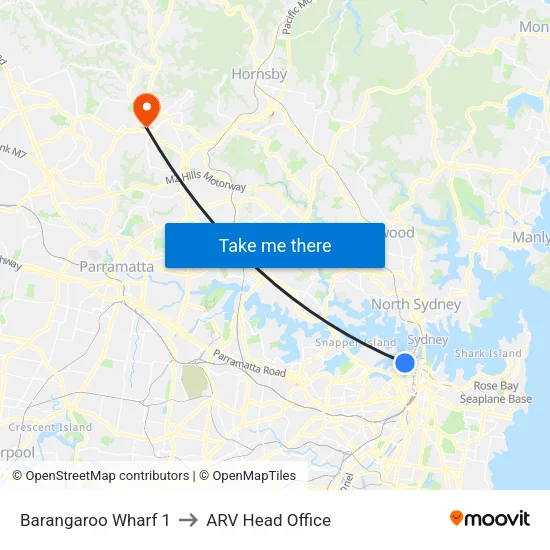 Barangaroo Wharf 1 to ARV Head Office map