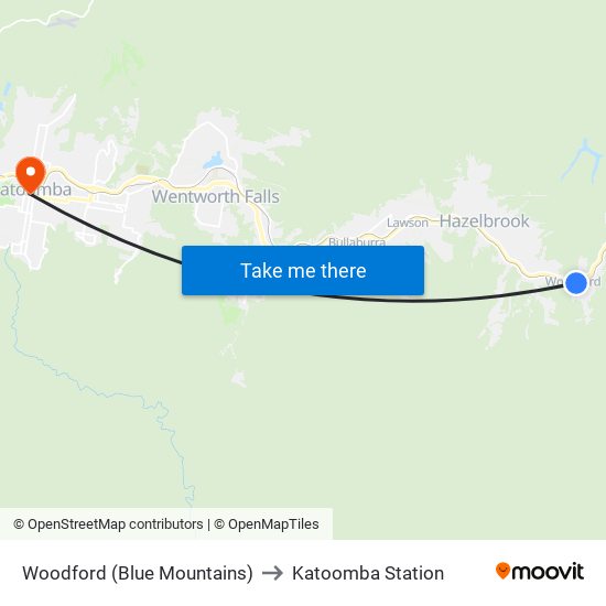 Woodford (Blue Mountains) to Katoomba Station map