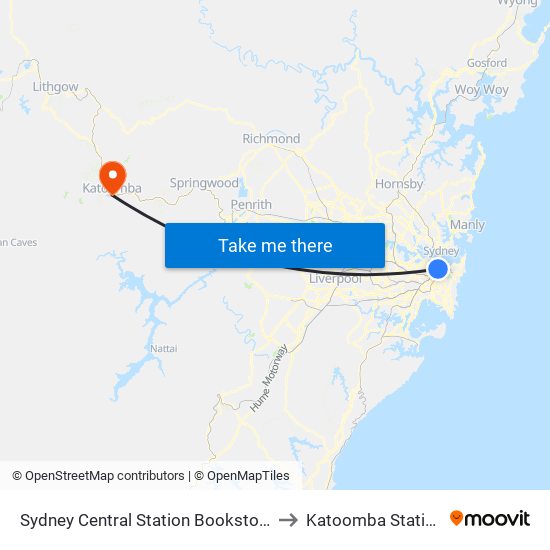 Sydney Central Station Bookstore to Katoomba Station map