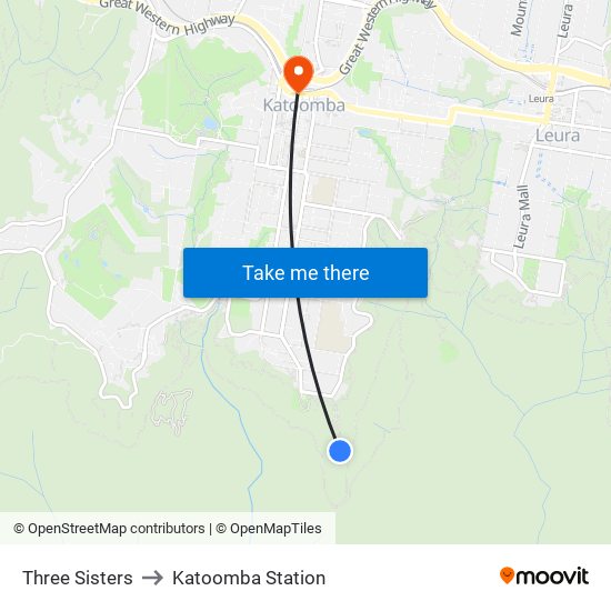 Three Sisters to Katoomba Station map