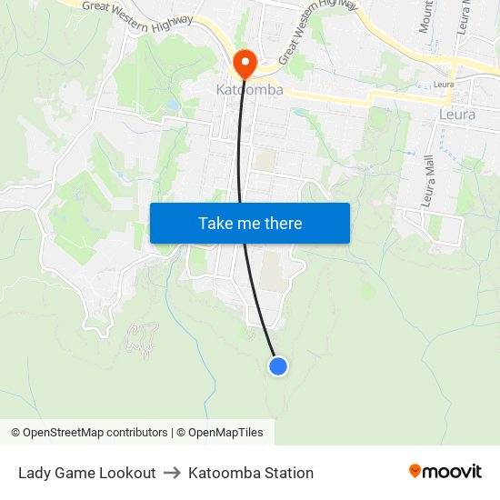Three Sisters Lookout to Katoomba Station map