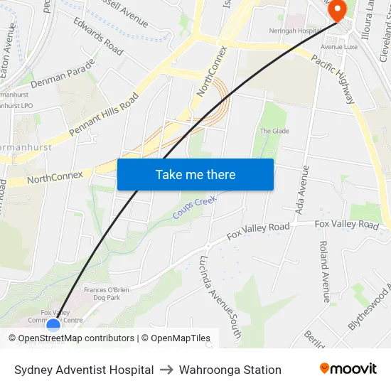 Sydney Adventist Hospital to Wahroonga Station map