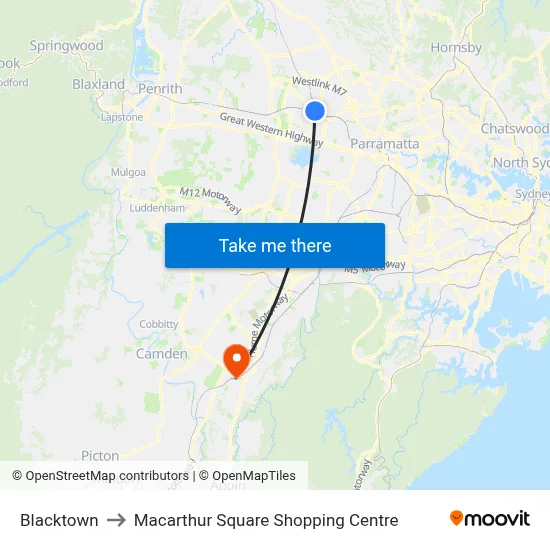 Blacktown to Macarthur Square Shopping Centre map
