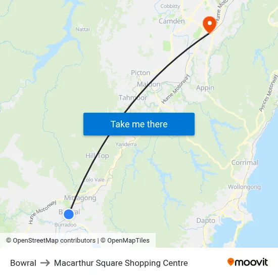 Bowral to Macarthur Square Shopping Centre map