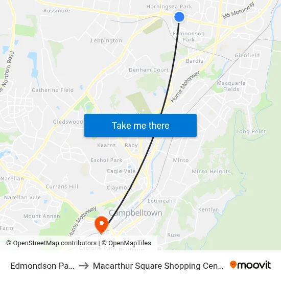 Edmondson Park to Macarthur Square Shopping Centre map