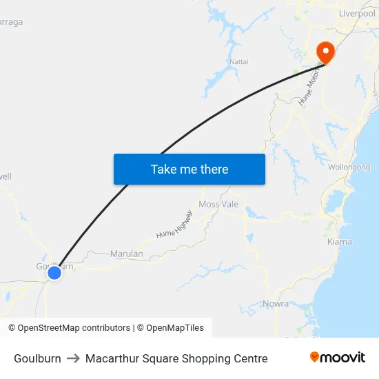 Goulburn to Macarthur Square Shopping Centre map