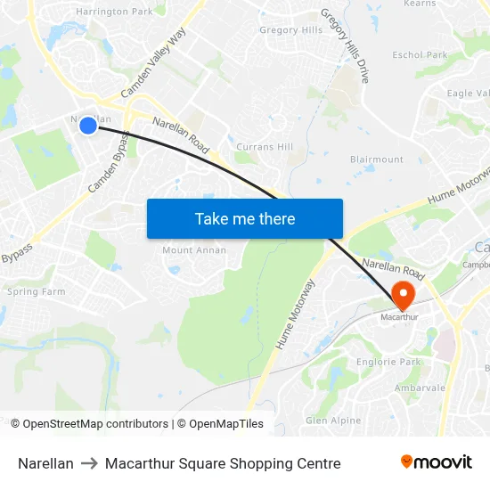 Narellan to Macarthur Square Shopping Centre map