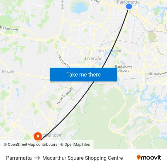 Parramatta to Macarthur Square Shopping Centre map