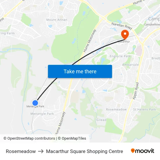 Rosemeadow to Macarthur Square Shopping Centre map