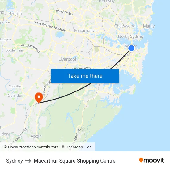 Sydney to Macarthur Square Shopping Centre map