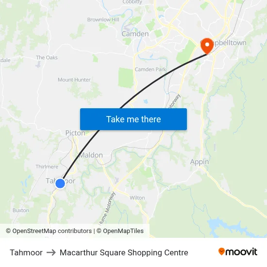 Tahmoor to Macarthur Square Shopping Centre map