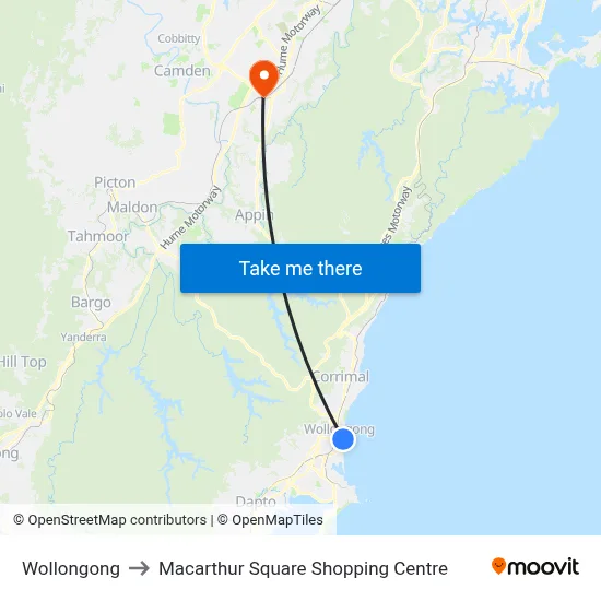 Wollongong to Macarthur Square Shopping Centre map