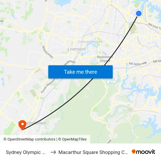 Sydney Olympic Park to Macarthur Square Shopping Centre map