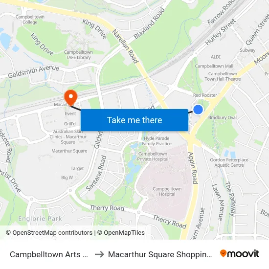 Campbelltown Arts Centre to Macarthur Square Shopping Centre map