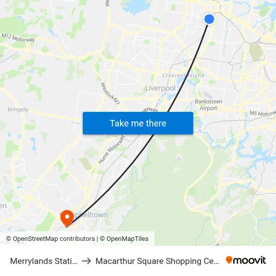 Merrylands Station to Macarthur Square Shopping Centre map
