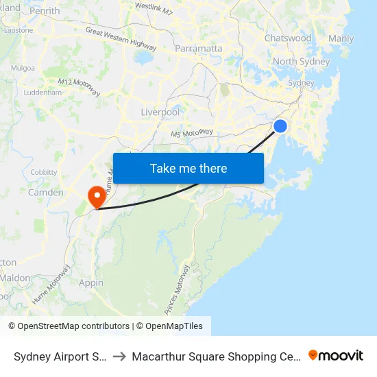 Sydney Airport SYD to Macarthur Square Shopping Centre map