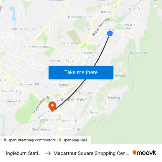 Ingleburn Station to Macarthur Square Shopping Centre map