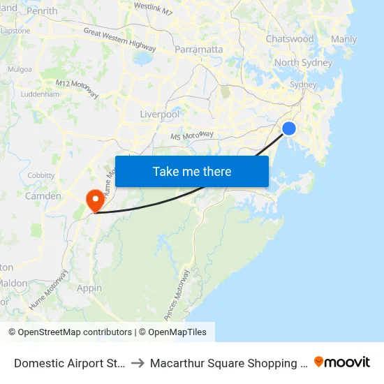 Domestic Airport Station to Macarthur Square Shopping Centre map
