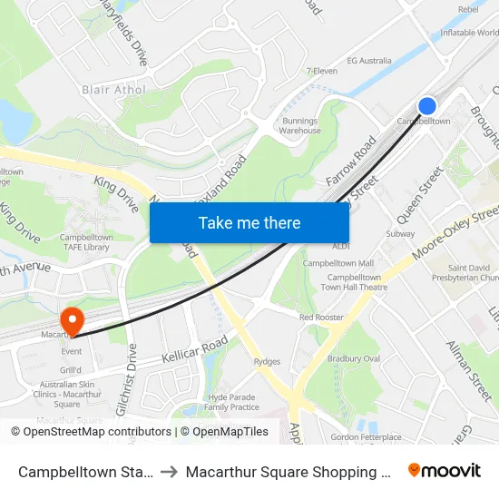 Campbelltown Station to Macarthur Square Shopping Centre map