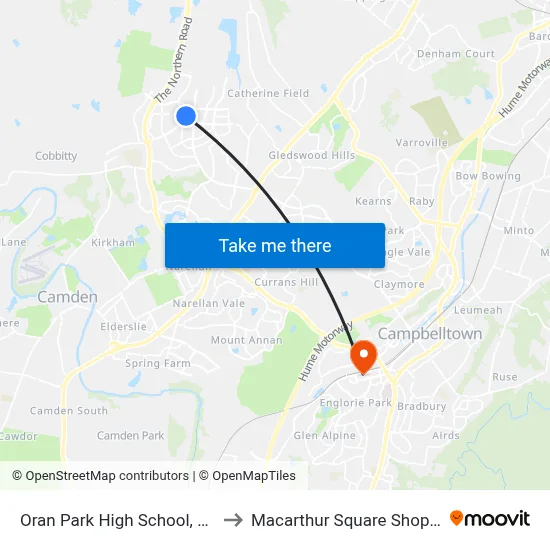 Oran Park High School, Podium Way to Macarthur Square Shopping Centre map