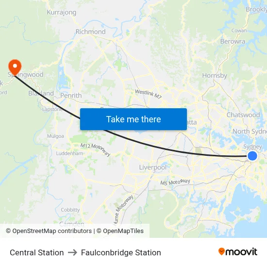 Central Station to Faulconbridge Station map
