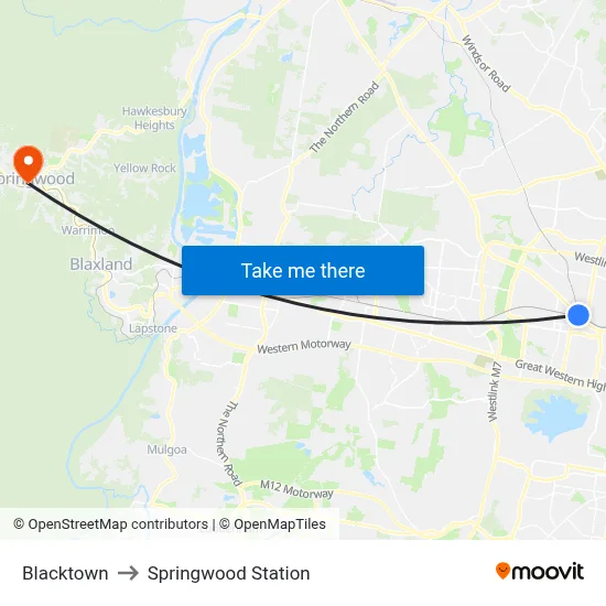 Blacktown to Springwood Station map