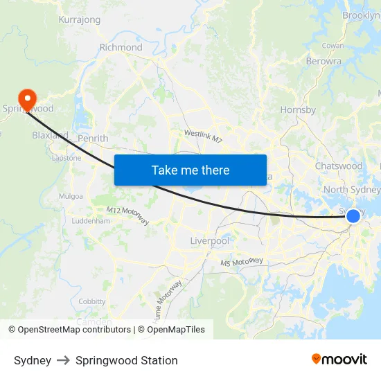 Sydney to Springwood Station map