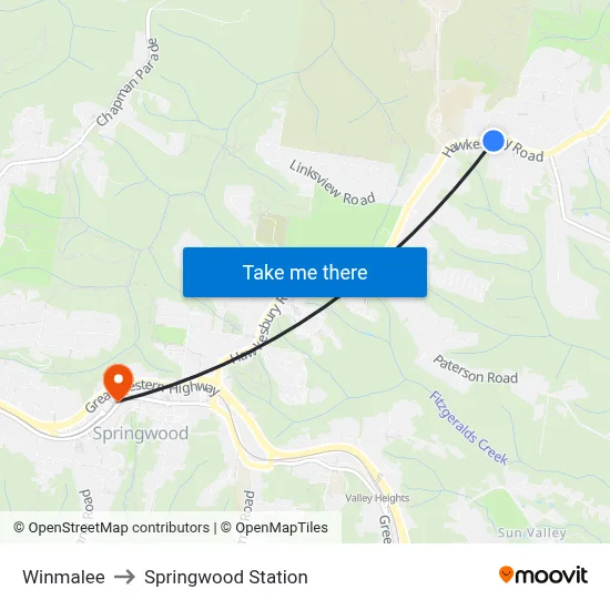 Winmalee to Springwood Station map