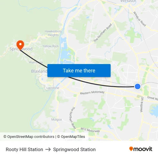Rooty Hill Station to Springwood Station map