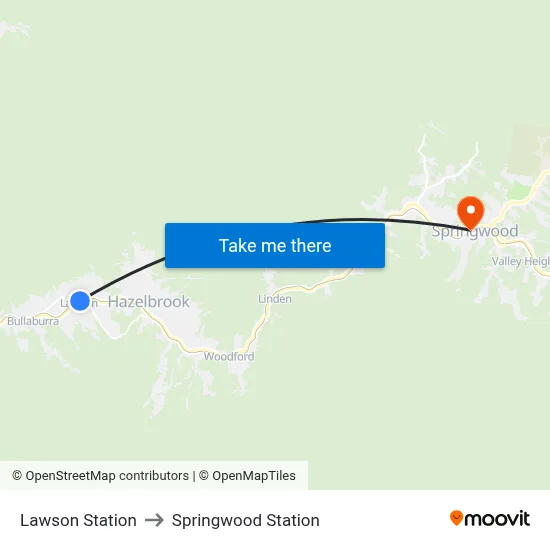 Lawson Station to Springwood Station map