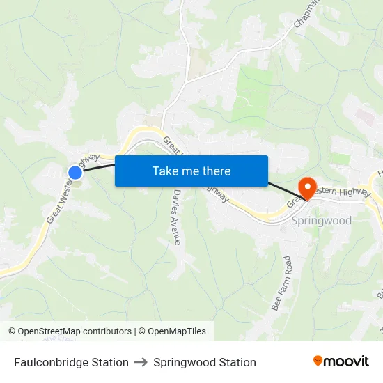 Faulconbridge Station to Springwood Station map