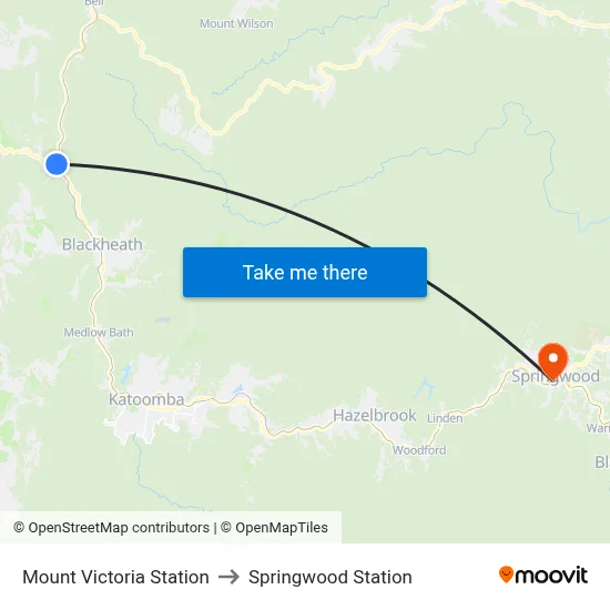 Mount Victoria Station to Springwood Station map